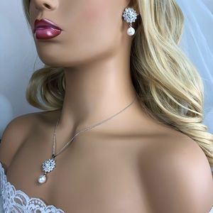 Pearl necklace star earring drop dangle set luxury sale